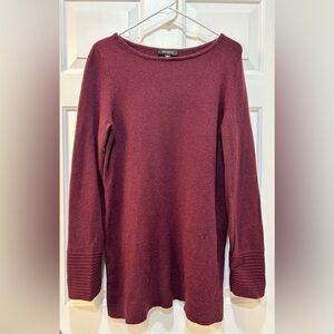Ann Taylor Wool Alpaca Blend Wine Sweater Boat Neck Tunic Cuff Women's Size M